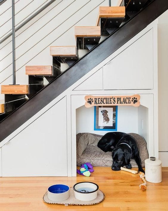 pet house under stairs