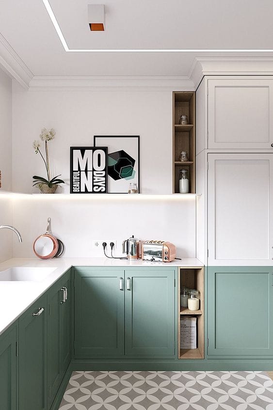 kitchen with different types of paint